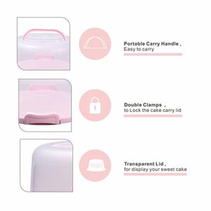 SETLUX 10in Plastic Cake Carrier with Handle, Round Cake Holder with Lid Pink Cake Container for 6in/8in/10in Cake