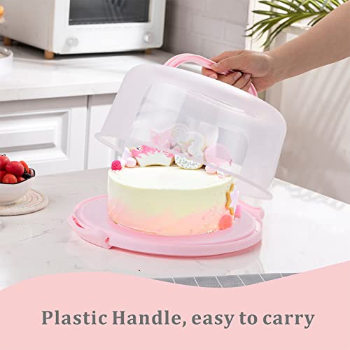 SETLUX 10in Plastic Cake Carrier with Handle, Round Cake Holder with Lid Pink Cake Container for 6in/8in/10in Cake