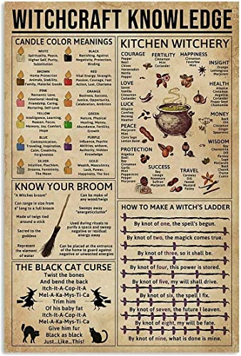 Vintage Metal Tin Sign Witchcraft -Knowledge Halloween Witch Sweep signs Posters tin Sign Metal 12x8 -Best gift