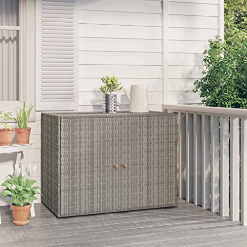 CHARMMA Outdoor Storage Cabinet Poly Rattan Garden Storage Shed with 2 Doors and Large Storage Compartment Weather Resistant Outdoor Storage Cabinet for Garden,Patio,Balcony Gray 39.4"x21.9"x31.5"