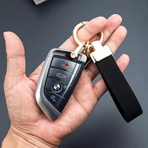 Universal Soft Faux Velvet Leather Car Keychain, Universal Key Fob Holder with Anti-Lost D-Ring, 2 Keyrings and 1 Screwdriver