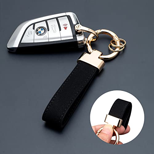 Universal Soft Faux Velvet Leather Car Keychain, Universal Key Fob Holder with Anti-Lost D-Ring, 2 Keyrings and 1 Screwdriver