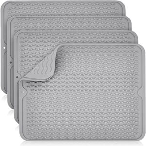 tanlade 4 pack silicone dish drying mat for kitchen counter waterproof heat resistant silicone mat for sink, refrigerator drawer liner dishwashing multiple usage, 16 x 12 inches, gray