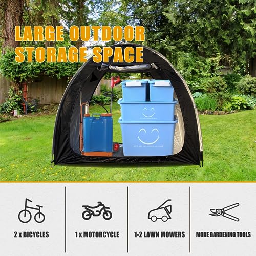 Bike Tent Outdoor Storage Shed 210D Silver Coated Oxford Cloth Material Bike Storage Garage Bicycle Covers Outdoor Storage Waterproof PU4000 2 Bikes (Black)