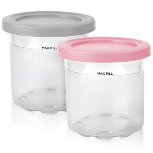 2 pack replacement containers for ninja creami pints and lids, reusable ice cream containers with lids creami containers compatible with nc301 nc300 nc299amz series ice cream maker (pink, gray)