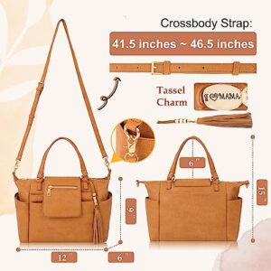 Omanmoli Small Diaper Bag,Mini Diaper Bag Tote, Leather Crossbody Diaper Bag Clutch With 12 Pocekts Diaper Bag Purses for Women Girls,Crossbody Strap,2 Insulated Pockets,Honey