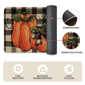 Artoid Mode Buffalo Plaid Pumpkins Truck Bow Tie Fall Kitchen Mats Set of 2, Home Decor Low-Profile Kitchen Rugs for Floor - 17x29 and 17x47 Inch