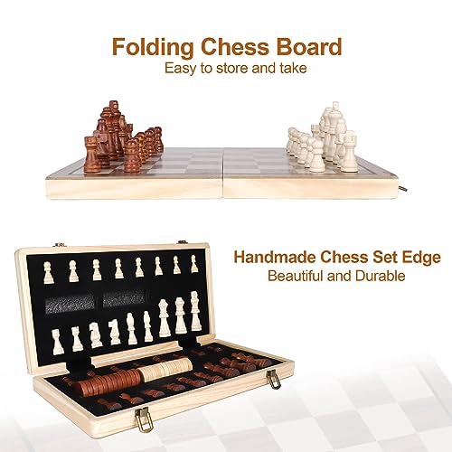 Demiwise Magnetic Chess Sets - Chess & Checkers Set (2 in 1), 2 Extra Queens, Magnetic Chess Board, Checkers Board Portable Folding Board Game for Adults and Kids