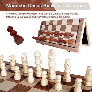 Demiwise Magnetic Chess Sets - Chess & Checkers Set (2 in 1), 2 Extra Queens, Magnetic Chess Board, Checkers Board Portable Folding Board Game for Adults and Kids