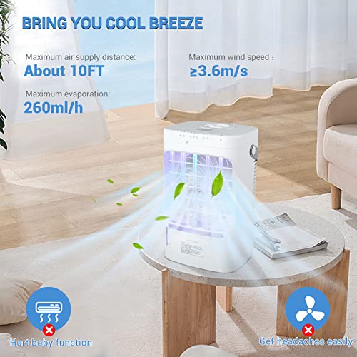 Portable Air Conditioners Fan 1500ML AC Cooling Fan & Humidifier w/ 4H Timer,3 Speeds Personal Evaporative Air Cooler with RGB Light & Humidify Misting for for Room Bedroom Office Desk