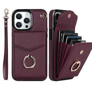 nunwiza for iphone 13 pro max wallet case with 360°rotation ring holder stand, rfid blocking pu leather case card holder for iphone 13 pro max 6.7'' wine red
