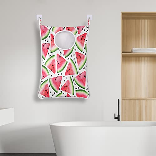 Red Pink Watermelon Hanging Laundry Hamper large Wall Mounted Laundry Basket with Stainless Steel Hooks Laundry Room Organization and Storage Saving Space Over the Door Laundry Bag