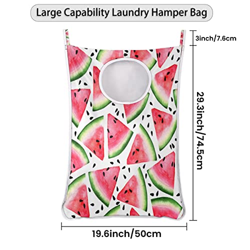 Red Pink Watermelon Hanging Laundry Hamper large Wall Mounted Laundry Basket with Stainless Steel Hooks Laundry Room Organization and Storage Saving Space Over the Door Laundry Bag