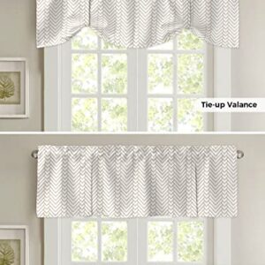 Semi Sheer Valance Adjustable Kitchen Valance for Windows, Modern Herringbone Geometric White and Gold Valances for Bathroom Bedroom Living Room, Tie-up Rod Pocket Decorative Window Curtain 42"x18"