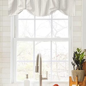 Semi Sheer Valance Adjustable Kitchen Valance for Windows, Modern Herringbone Geometric White and Gold Valances for Bathroom Bedroom Living Room, Tie-up Rod Pocket Decorative Window Curtain 42"x18"