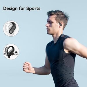 Wireless Earbuds Bluetooth Headphones 130H Playback 4-Mic HD Call IP7 Waterproof Ear Buds in Ear Sport LED Display Earphones with Earhooks for Running Workout Gym Phone Laptop TV Computer (Black)