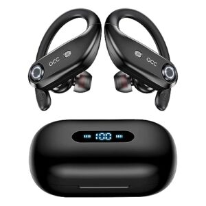 wireless earbuds bluetooth headphones 130h playback 4-mic hd call ip7 waterproof ear buds in ear sport led display earphones with earhooks for running workout gym phone laptop tv computer (black)