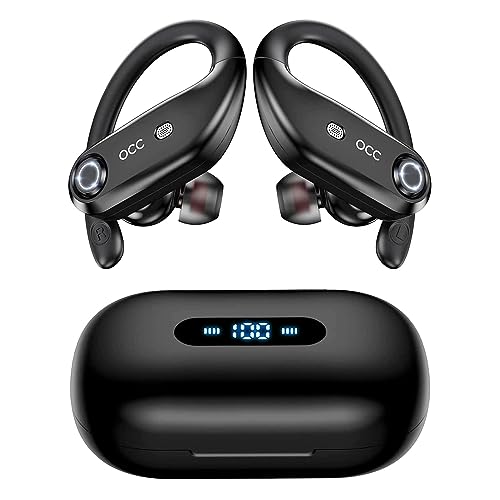 Wireless Earbuds Bluetooth Headphones 130H Playback 4-Mic HD Call IP7 Waterproof Ear Buds in Ear Sport LED Display Earphones with Earhooks for Running Workout Gym Phone Laptop TV Computer (Black)