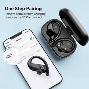 Wireless Earbuds Bluetooth Headphones 130H Playback 4-Mic HD Call IP7 Waterproof Ear Buds in Ear Sport LED Display Earphones with Earhooks for Running Workout Gym Phone Laptop TV Computer (Black)