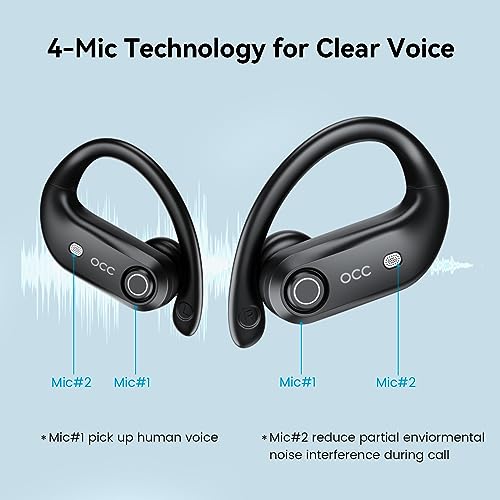 Wireless Earbuds Bluetooth Headphones 130H Playback 4-Mic HD Call IP7 Waterproof Ear Buds in Ear Sport LED Display Earphones with Earhooks for Running Workout Gym Phone Laptop TV Computer (Black)