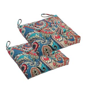 makimoo 2-pack outdoor/indoor wicker patio seat cushion pad with ties - weather resistant, decorative dining chair cushion, 17" x 17" (blue trumpet flowers)