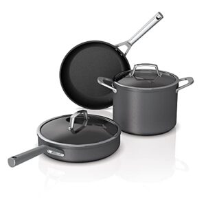 Ninja C35000W Foodi NeverStick Premium Hard-Anodized 5-Piece Cookware Set, Black & C30928 Foodi NeverStick Premium 11-Inch Wok, Hard-Anodized, Nonstick, Durable & Oven Safe to 500°F, Slate Grey