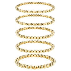 innmiurra 5pcs gold beaded bracelet for women 14k gold plated hypoallergenic stretch elastic bracelet gifts for bestfriends, couple, family members