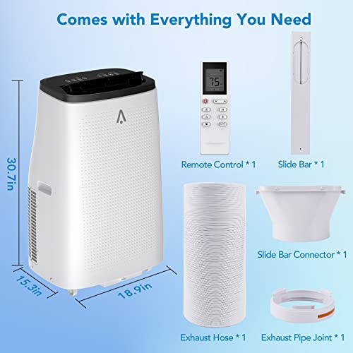 Adoolla 14000 BTU Portable Air Conditioner - Air Conditioners 3-in-1 Portable AC Unit Built-in Fan & Dehumidifier Cools up to 750 sq. ft. Floor Air Cooler with Window Installation Kit, 24Hrs Timer