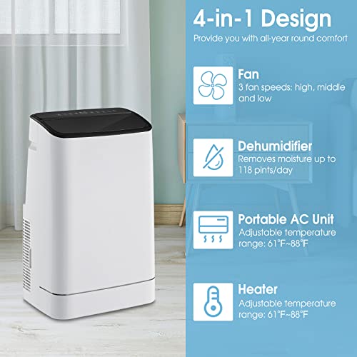 PETSITE Smart Portable Air Conditioner & Heater 15000 BTU, 4-in-1 Stand up AC Unit, Dehumidifier, Heater & Fan with Remote Control Window Kit For Rooms up to 800 Sq.ft