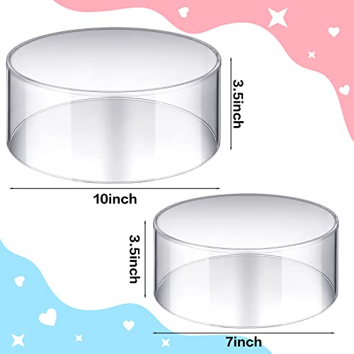 Dandat 2 Pcs Acrylic Cake Stand 3" H x 10" D, 3" H x 7" D Round Cylinder Display Riser Cake Pedestal Stand for Wedding Cupcake Dessert Jewelry Crafts Figurines Table Centerpiece Collections (Clear)