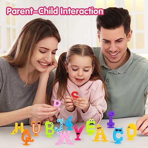 Suction Toys Kids Bath Toy for Toddler Aged 3, 30PCS Silicone Animal Alphabet Number Sucker Toy, Montessori Sensory Toy Gift for Kids Aged 4-8, Educational Spelling Fidget Toys for Autism/ADD/ADHD