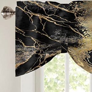 SIGOUYI Kitchen Curtains, Black White Gold Marble Valances for Windows, Short Curtains Rod Pocket Bathroom Curtains Window, Kitchen Window Curtains Over Sink, 60x18in Valances for Kitchen