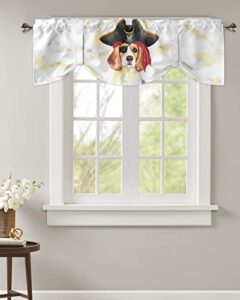 tie up curtain valance for kitchen,abstract geometric pirate dog white gold marble window valances adjustable tie-up shade valance,cartoon animal rod pocket short curtains for bathroom 54x18in