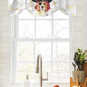 Tie Up Curtain Valance for Kitchen,Abstract Geometric Pirate Dog White Gold Marble Window Valances Adjustable Tie-up Shade Valance,Cartoon Animal Rod Pocket Short Curtains for Bathroom 54x18in