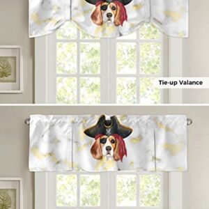 Tie Up Curtain Valance for Kitchen,Abstract Geometric Pirate Dog White Gold Marble Window Valances Adjustable Tie-up Shade Valance,Cartoon Animal Rod Pocket Short Curtains for Bathroom 54x18in