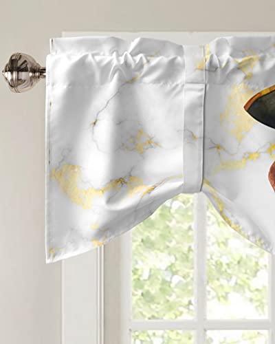 Tie Up Curtain Valance for Kitchen,Abstract Geometric Pirate Dog White Gold Marble Window Valances Adjustable Tie-up Shade Valance,Cartoon Animal Rod Pocket Short Curtains for Bathroom 54x18in