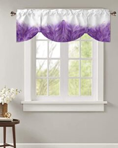 tie up curtain valance for kitchen,purple gradient abstract leaf gold edge white back window valances adjustable tie-up shade valance,ombre geometric art rod pocket short curtains bathroom 42x12in