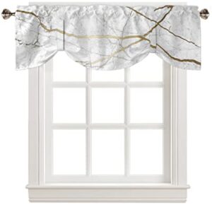 Tie Up Curtain Valance for Kitchen,White Marble Gold Line Window Valances Adjustable Tie-up Shade Valance,Modern Abstract Pattern Art Rod Pocket Short Curtains Window Treatment for Bathroom 60x18in