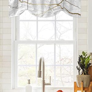 Tie Up Curtain Valance for Kitchen,White Marble Gold Line Window Valances Adjustable Tie-up Shade Valance,Modern Abstract Pattern Art Rod Pocket Short Curtains Window Treatment for Bathroom 60x18in