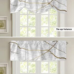 Tie Up Curtain Valance for Kitchen,White Marble Gold Line Window Valances Adjustable Tie-up Shade Valance,Modern Abstract Pattern Art Rod Pocket Short Curtains Window Treatment for Bathroom 60x18in