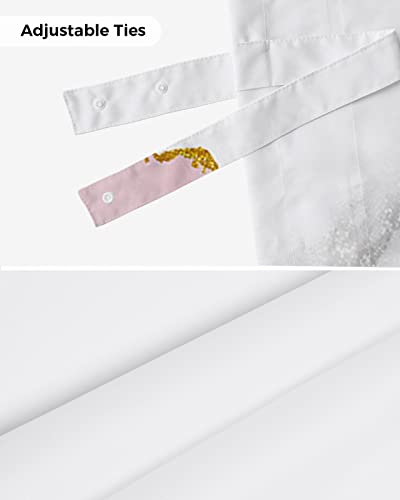 Natural White and Pink Wild Marble Tie Up Valance Curtain for Kitchen-Small Window Shade Valances Adjustable Rod Pocket Windows Treatment for Bedroom Bathroom Gold Line Stone Texture,1 Panel 60x18in