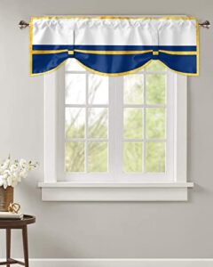 blue white block and gold yellow lines tie up valance curtain for kitchen-small window shade valances adjustable rod pocket windows treatment for bathroom decor modern minimalist art,1 panel 42x12in