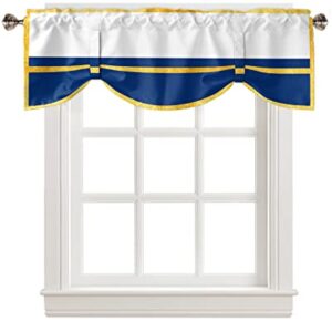 Blue White Block and Gold Yellow Lines Tie Up Valance Curtain for Kitchen-Small Window Shade Valances Adjustable Rod Pocket Windows Treatment for Bathroom Decor Modern Minimalist Art,1 Panel 42x12in