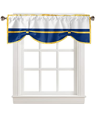 Blue White Block and Gold Yellow Lines Tie Up Valance Curtain for Kitchen-Small Window Shade Valances Adjustable Rod Pocket Windows Treatment for Bathroom Decor Modern Minimalist Art,1 Panel 42x12in