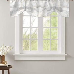Tie Up Valance Curtains Abstract White Grey Marble Stone Kitchen Cafe Valances for Windows,Rod Pocket Adjustable Balloon Window Shades for Living Room Bathroom Natural Agate with Gold Line,1 Panel