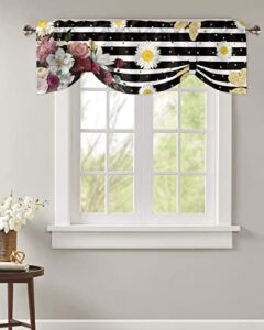 tie up valance curtains blooming flowers gold butterfly gardon kitchen cafe valances for windows,rod pocket adjustable balloon window shades for living room bathroom black white stripe,1 panel