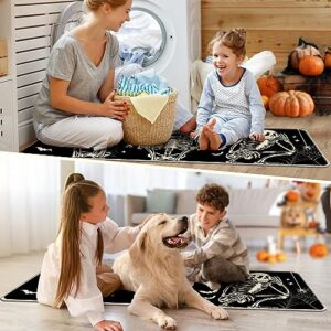 Tailus Happy Halloween Kitchen Rugs Set of 2, Skeleton Skull Spooky Bone Bat Spider Web Black Kitchen Mats Decor, Funny Holiday Floor Door Mat Party Home Decorations - 17x29 and 17x47 Inch