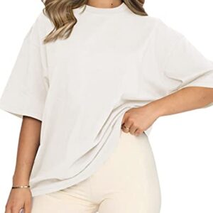 Odsufo Oversized Tshirts Shirts for Women,Half Sleeve Casual Summer Tops Crewneck Tunic Tees White XL