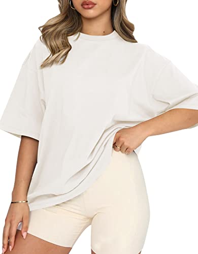 Odsufo Oversized Tshirts Shirts for Women,Half Sleeve Casual Summer Tops Crewneck Tunic Tees White XL