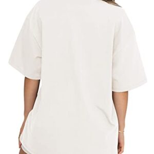 Odsufo Oversized Tshirts Shirts for Women,Half Sleeve Casual Summer Tops Crewneck Tunic Tees White XL